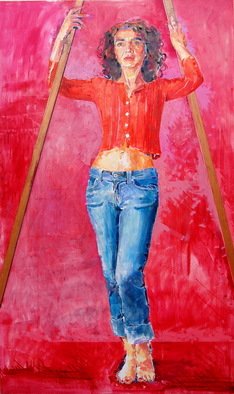 Lawrence Buttigieg; Girl Against A Red Backgr..., 2008, Original Painting Oil, 98 x 163 cm. 