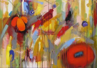 Chi Harkrader; Botanical Abstract, 2012, Original Mixed Media, 1.5 x 40 inches. Artwork description: 241 Abstract, Floral, botanical, art, painting, bella, hot, red, yellow, ...