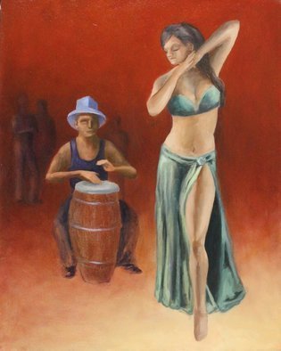 Angel Cruz; Drum Dance, 2014, Original Painting Oil, 12 x 16 inches. Artwork description: 241 Puerto RicoA female dances to the beat of a conga drummer with a few observers in the background.  This is an oil painting on a wood panel.  ...