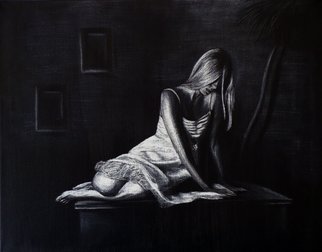 Aubin De Jongh; Broken Wings, 2015, Original Pastel, 71 x 56 cm. Artwork description: 241  Woman sitting on table...