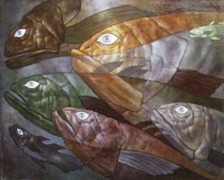Alexandra Schastlivaya; Fishes, 2013, Original Painting Oil, 80 x 60 cm. Artwork description: 241   Reptiles, Mystic Depthes, Monsters,the Original of Life on Earth. . .      ...