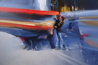 Alexey Chernigin; He And She, 2015, Original Painting Oil, 150 x 100 cm. Artwork description: 241 City, cars, lovers, kiss, love, twain...