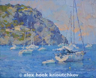 Alex Hook Krioutchkov, 'Port de Andratx', 2015, original Painting Oil, 92 x 73  x 2 cm. Artwork description: 2448  Port de Andratx, seascape, beach, sea, playa, marina, boats, ships, expressionism, barcos, Mediterraneo, Mallorca, ...