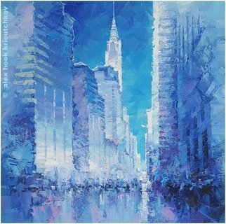 Alex Hook Krioutchkov, 'New York At Night Iii', 2022, original Painting Oil, 50 x 50  x 2 cm. Artwork description: 1758 Painting.  Oil on canvas. 50x50x2cm.  One of a kind.  Signed.  Painted borders.  No frame is required.  This work will ship flat in a sturdy, well- protected cardboard box. ...