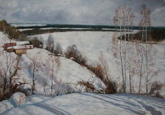 Alexander Bezrodnykh; February, 2019, Original Painting Oil, 100 x 75 cm. Artwork description: 241 oil on canvas. the river.Coast.winter.trees. sunny day. ...