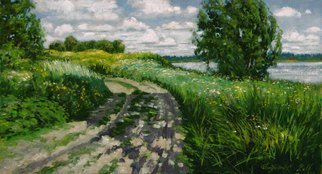 Alexander Bezrodnykh; Road Lake, 2017, Original Painting Oil, 65.5 x 36 cm. Artwork description: 241 road, lake, Russia, summer...