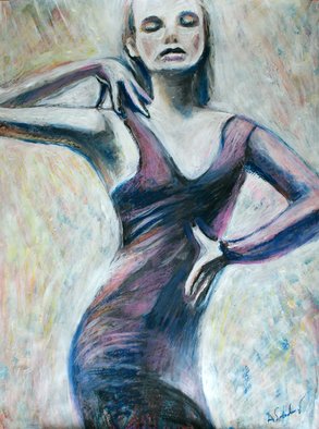 Alex Solodov; Dance, 2014, Original Painting Acrylic, 50 x 70 cm. Artwork description: 241  Original acrylic painting in impressionistic pop art style. Portrayed of a young woman dancing. Inspired by fashion photography. Acrylic and oil pastel on archival fine art paper. Signed by the artist on the front. Artist - Alex Solodov mostly paints in sumi- e and color ink wash painting ...