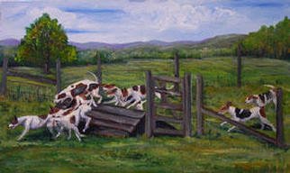 Eleanor Hartwell; Up And Over, 2003, Original Painting Oil, 24 x 18 inches. Artwork description: 241 hounds hunting ...