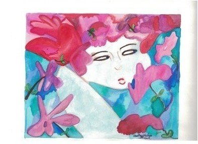 Annemarie Rackham; FowerFace, 2018, Original Watercolor, 14 x 11 inches. Artwork description: 241 This is an original design and watercolor painting.  Title FlowerFace.Artist AnneMarie Rackham...