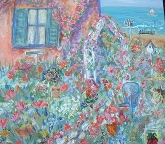 Andree Lisette Herz, 'Blue Chair', 2004, original Assemblage, 24 x 24  x 2 inches. Artwork description: 2307 Acrylic on gallery wrapped canvas of a shore garden. Collaged items are in this piece also....