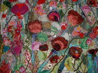 Andree Lisette Herz, 'Wildflower Mystery', 2010, original Fiber, 24 x 24  x 3 inches. Artwork description: 1911   quilted material , found objects, buttons, on birch        ...