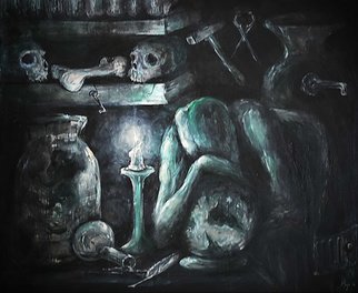 Andrei Moga; The Alchemist, 2014, Original Painting Oil, 127 x 107 cm. Artwork description: 241 The Alchemist Is a great artwork of a deep inner struggle. That experience that defies human nature and makes a difference on the scale of the personal soul evolution of each individual in this world. In the painting are exposed the contrasts, metaphorically, emphasizing the split of ...