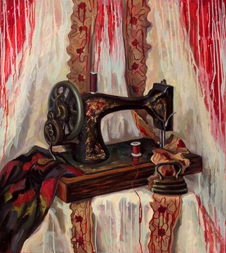 Anna Reztsova; Still Life With Blood, 2015, Original Painting Oil, 80 x 90 cm. Artwork description: 241 sewing- machine, red, vintage...