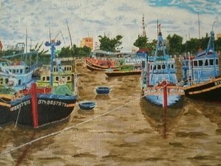 Paul Pole; Barkas, 2014, Original Painting Acrylic, 38 x 28 cm. Artwork description: 241 Boat, river...