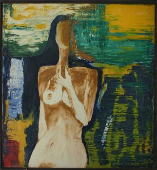 Archna Jaideep Singh; Essence, 1995, Original Painting Oil, 90.8 x 98.8 cm. Artwork description: 241 Fusion of figurative and abstract depiction of the essential mystique of woman. The composition comprises oil paints on canvas.  ...