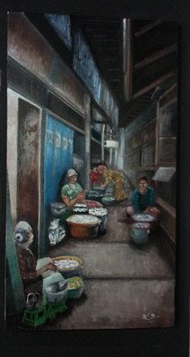 Ari Nugroho; Traditional Market, 2016, Original Painting Oil, 62 x 112 cm. 