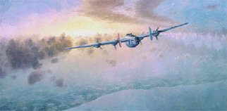 Raymond Paul Moats; Home Again, 1995, Original Printmaking Giclee - Open Edition, 28 x 14 inches. Artwork description: 241  Home Again.  B- 24J, 34th Bomb Group, 8th Air ForceCanvas prints only $120. 00 ea.* by Raymond Paul MoatsThe Original oil painting on panel, 18  32 inches, and framed.   Summer 1944, and 9 hours aloft. This B- 24 wounded over the continent in the assault ...