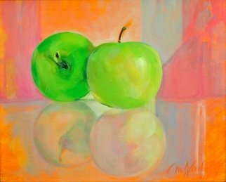 Maria Natoli; Two Green Apples I, 2017, Original Painting Oil, 8 x 10 inches. 