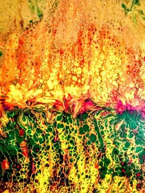 Anna Adams; Raging Spring, 2021, Original Painting Acrylic, 8 x 10 inches. Artwork description: 241 This is a fluid painting with bright yellows, greens and many spring colors bursting into springtime...