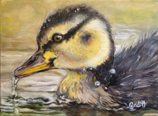Sue Conditt; Golden Duckling, 2014, Original Painting Acrylic, 16 x 12 inches. Artwork description: 241  Baby animals, water fowl, ducks, duckling swimming     ...