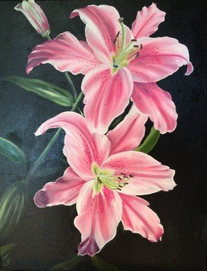 Nataliia Plakhotnyk; Lilies, 2017, Original Painting Oil, 15.7 x 19.7 inches. Artwork description: 241 painting, oil, flowers, floral, lilies, pink lilies, gift, original, wall decor, art for home, gift for hergift for mother, bedroom painting, bright, gift for valentine s day, gift for birthday...