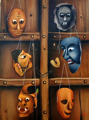 Abbas Batliwala; Multi Faced Mask, 2014, Original Painting Oil, 28 x 38 inches. 