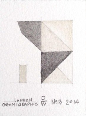 John Darling-Wolf; London Geomigraphic No13, 2014, Original Watercolor, 5.1 x 7 cm. Artwork description: 241   pencil drawing structure with watercolor on Rives BFK paper. This is a finished work that informs other work in print and sculpture by John Darling- Wolf.   ...