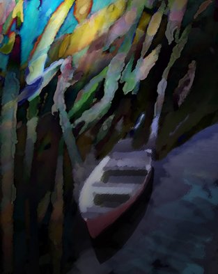 Audri Phillips; Canoe, 2010, Original Computer Art, 11 x 14 inches. Artwork description: 241  A place of peace and meditation, is where this canoe sits. A digital painting ...