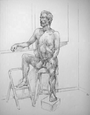 Austen Pinkerton, 'Indigo Life Study Number 3', 2018, original Drawing Graphite, 41 x 50  x 1 cm. Artwork description: 2793 portrait figure study nude ...