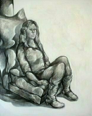 Austen Pinkerton, 'Sally Seated', 2019, original Painting Acrylic, 40 x 50  x 2 cm. Artwork description: 2448 New painting just finished   Sally seated . . . . . in what they call  en grisaille  , Acrylic on canvas, 40 x 50 cm. Started off as a painting from life but worked it up at home later  from memory . ...