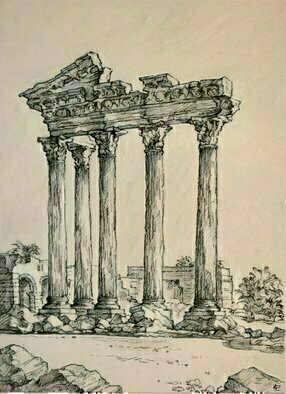 Austen Pinkerton, 'The Temple Of Apollo At Side', 2018, original Drawing Other, 20 x 28  x 1 cm. 