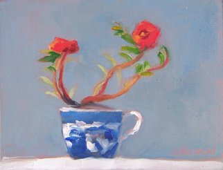 Susan Barnes; Blue Cup With Flowers, 2008, Original Painting Oil, 9.3 x 7.3 inches. Artwork description: 241  Oil on mat board, 7. 25 x 9. 25 inches ...