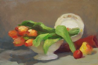 Susan Barnes; Tulips And Pears, 2008, Original Painting Oil,   inches. Artwork description: 241  Oil on paper, 8. 75 x 13 inches ...