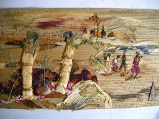 Basant Soni; Tiny Picnic Spot, 2011, Original Collage, 25 x 22 cm. Artwork description: 241  Organic Art made from Only Nature on Canvas of Bark of Palm tree.  No colors/ artificial materials used to generate this art.   ...