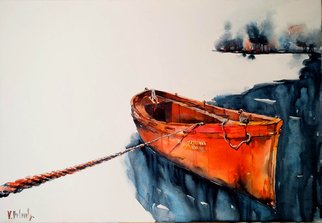 Volha Belevets; Start From The Beginning, 2018, Original Watercolor, 63 x 43 cm. Artwork description: 241 red boat...