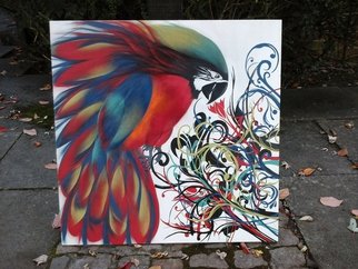 Bizzy Panchal; Flaming Parrot, 2014, Original Painting Acrylic, 31.3 x 31.3 cm. Artwork description: 241    graffiti, abstract, contemporary, spray    ...