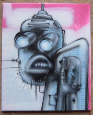 Helge W. Steinmann A.k.a. Bomber; Manic Robot 4, 2008, Original Painting Other, 40 x 80 cm. Artwork description: 241  Graffiti Art, Urban Art, Aerosol Art, Spraycan on canvas                  ...