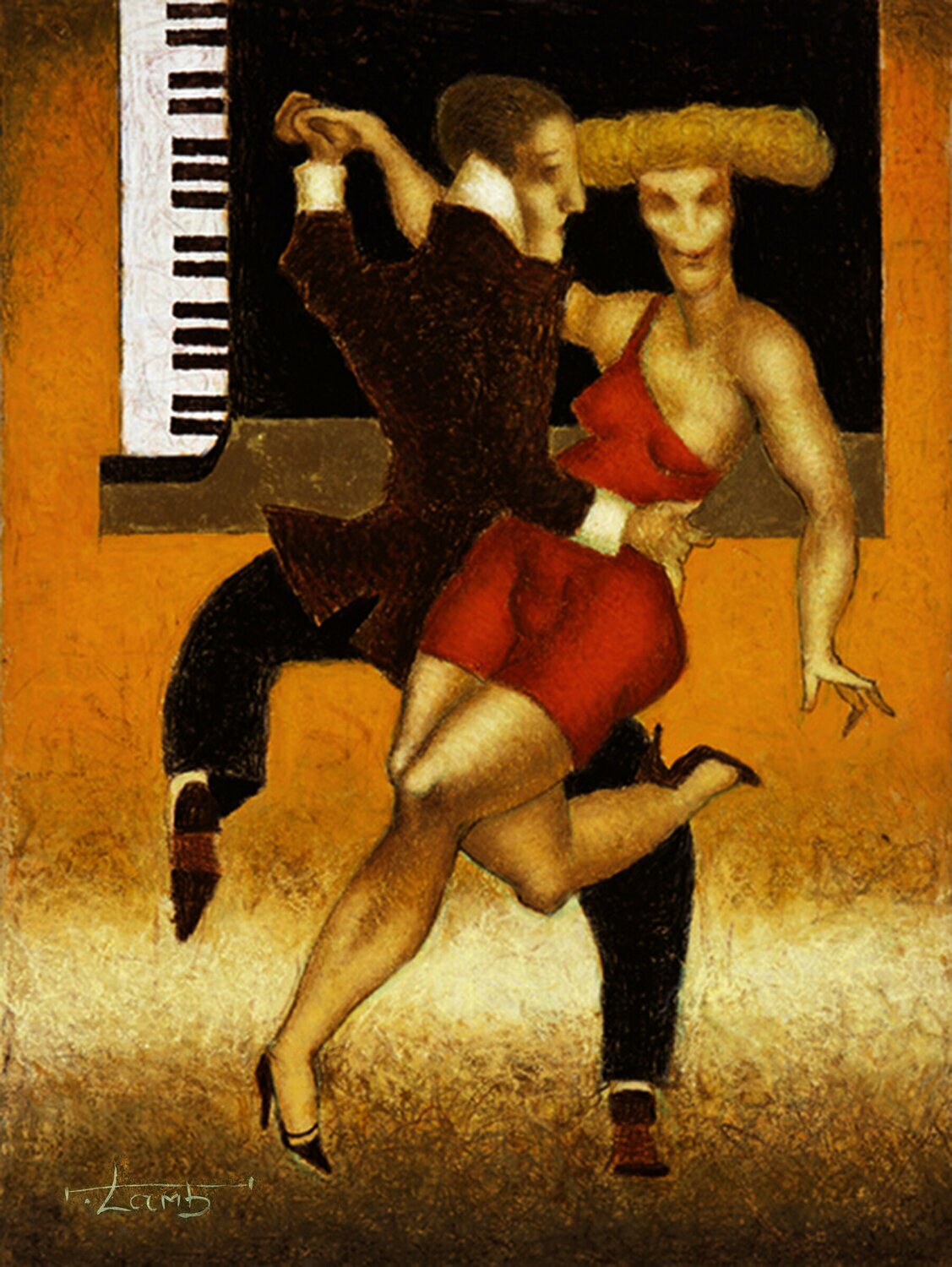 Steven Lamb; Two Dancers In Front Of Piano, 2022, Original Mixed Media, 16 x 12 inches. Artwork description: 241 The Dance scenes have always inspired me. I often observe these scenes, and they get printed in my memory. Sometimes.  I ve been watching these events closely, trying to explain the situation psychologically. I am aware that this is my interpretation, but this is the art seen ...