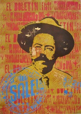 Carlos Madriz; Pancho Villa, 2017, Original Printmaking Other, 50 x 70 cm. Artwork description: 241 Portrait of Mexican revolutionary Doroteo Arango, A. K. A. Pancho Villa.Limited edition produced using manual printing techniques, fixing stencils cut by hand using X- Acto blades to silkscreen printing frames. Tones and shades are superimposed on each other, in a radical departure from usual silkscreen printing ...