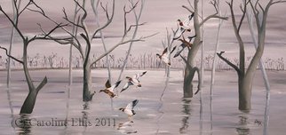 Caroline Ellis; Mallards On The Marsh, 2010, Original Painting Oil, 800 x 640 mm. Artwork description: 241  Duck, dead trees, landscape, australia ...