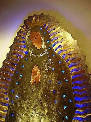 Catarina Hosler; Virgin Of Guadalupe, 2009, Original Sculpture Mixed, 32 x 48 inches. Artwork description: 241  Private residential commission completed for client in 2009. Materials used are stainless steel, brass, copper and blue LEDs. ...