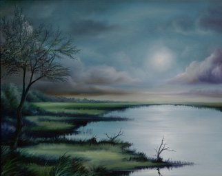 James Hill; Moon Over Wadmalaw Marsh, 2009, Original Painting Oil, 20 x 16 inches. 