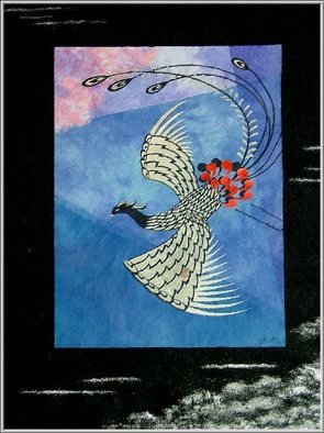Choko Nakazono; Hooh SUNAGO, 2011, Original Mixed Media, 510 x 600 mm. Artwork description: 241   Hooh means the Chinese phoenix in Japanese.It' s believed the fortunate bird.     ...