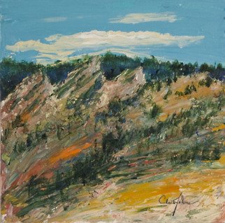 Chris Jehn; Boulder Flat Irons, 2016, Original Painting Acrylic, 12 x 12 inches. Artwork description: 241 Boulder flat irons painting on canvas. Abstracted, framed. Bright, blue, orange, green. ...
