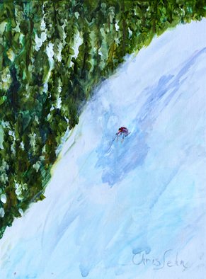 Chris Jehn; Extreme Ski, 2018, Original Painting Acrylic, 18 x 24 inches. Artwork description: 241 Down hill skier, in back country. All alone. Used paint that contains mica so shines like sun reflecting off fresh snow. ...