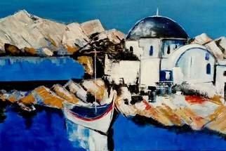 Christian Mihailescu; Archipelago Harbor, 2018, Original Painting Acrylic, 24 x 16 inches. Artwork description: 241 Greece, islands, old churches, and crude blue. ...