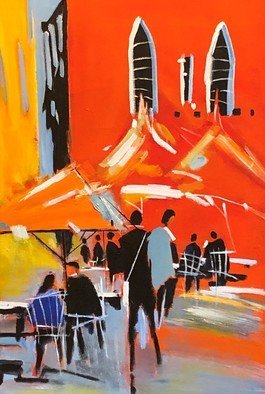 Christian Mihailescu; Somewhere In Tuscany, 2019, Original Painting Acrylic, 18 x 24 inches. Artwork description: 241 Summer time in Tuscany  let s say Luca . Abstract silhouettes at the terrace under umbrellas.  ...