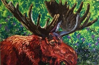 Cindy Pinnock; Moose, 2017, Original Painting Oil, 36 x 24 inches. Artwork description: 241 Bull Moose, Moose, wildlife art, Moose portrait, nature, trophy antlers, wildlife, western, original, oil, painting, contemporary, Teton, moose, hunting...