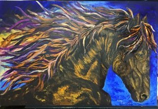 Cindy Pinnock; Wild Horse, 2017, Original Painting Oil, 36 x 24 inches. Artwork description: 241 Wild Horse, wild Mustang, rodeo, horse painting, western art, animal art, oil painting, abstract, chestnut horse...