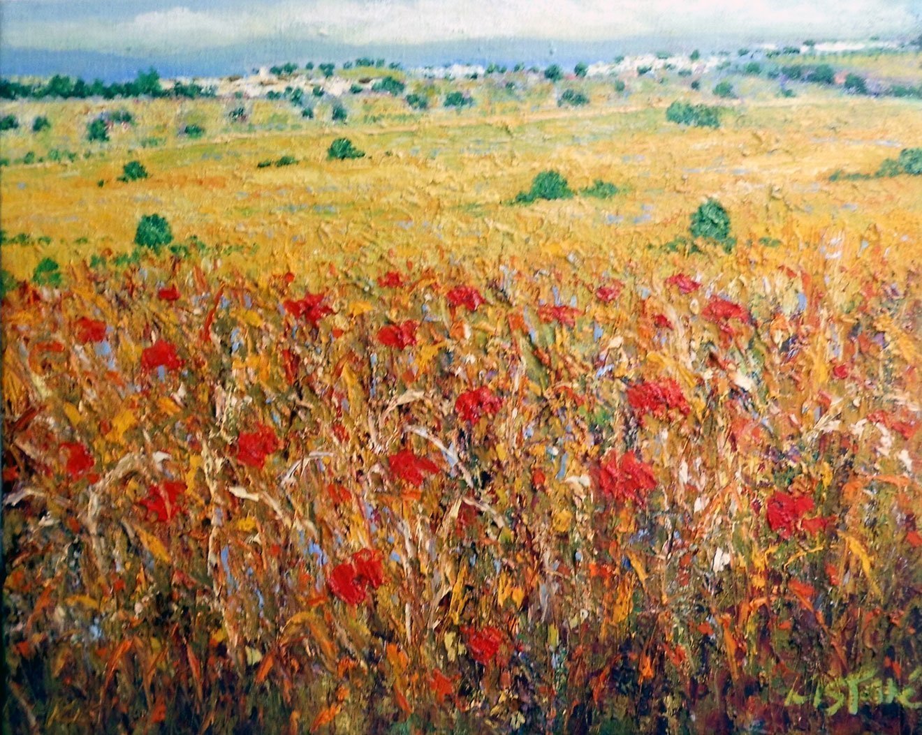 Isidro Cistare; Trigal, 2005, Original Painting Oil, 100 x 81 cm. Artwork description: 241 Oil painting with a lot of material contribution, by spatula and details with thick brush.  Wheat field with his colorful and classic perspective of the painter which makes him have a very special calligraphy, RG...